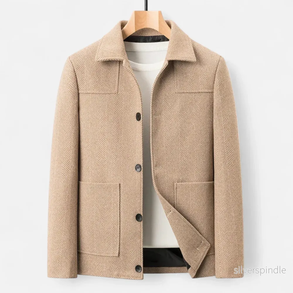 Skräddarsydd Herrjacka | Elegant Knäppjacka med Fiskbensmönster | Perfekt för Business Casual och Vardagsbruk