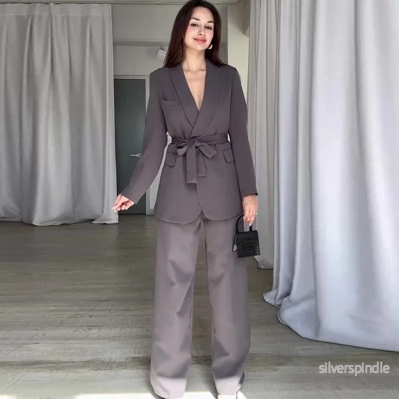 Sophie | Elegant Hög Midja Kostym Set Dam med Vida Ben Sophie | Elegant Hög Midja Kostym Set Dam med Vida Ben