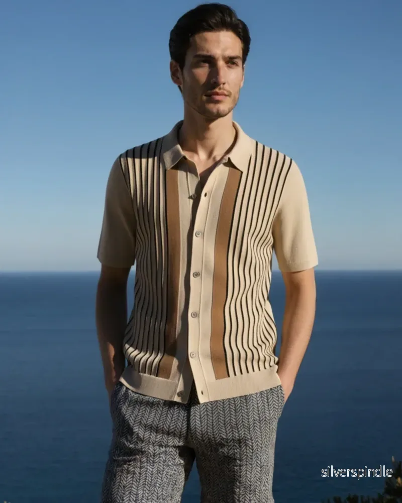 Ethan | Elegant Kortärmad Polo Skjorta Med Vertikala Ränder Ethan | Elegant Kortärmad Polo Skjorta Med Vertikala Ränder