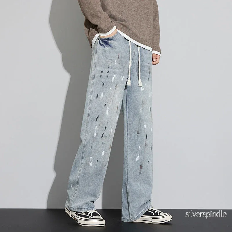 Ethan | Slitna Microelastiska Jeans Herr med Dragsko och Graffiti-design Ethan | Slitna Microelastiska Jeans Herr med Dragsko och Graffiti-design