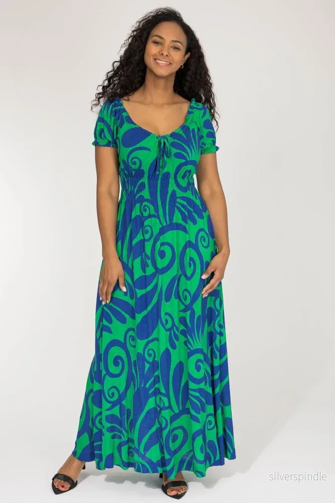Drawstring dream maxi jersey dress – Blue-Green Drawstring dream maxi jersey dress – Blue-Green