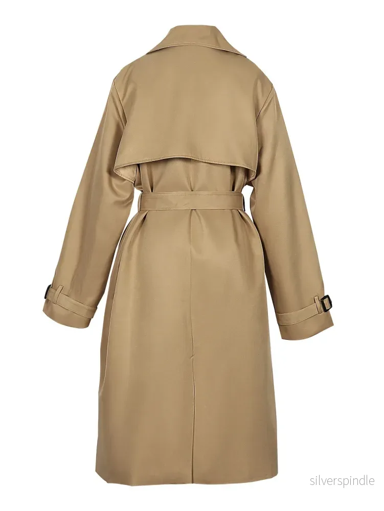 Elegant Lång Trenchcoat Dam med Dubbelknäppning | Vindskydd för Tidlös Stil - Bild 3