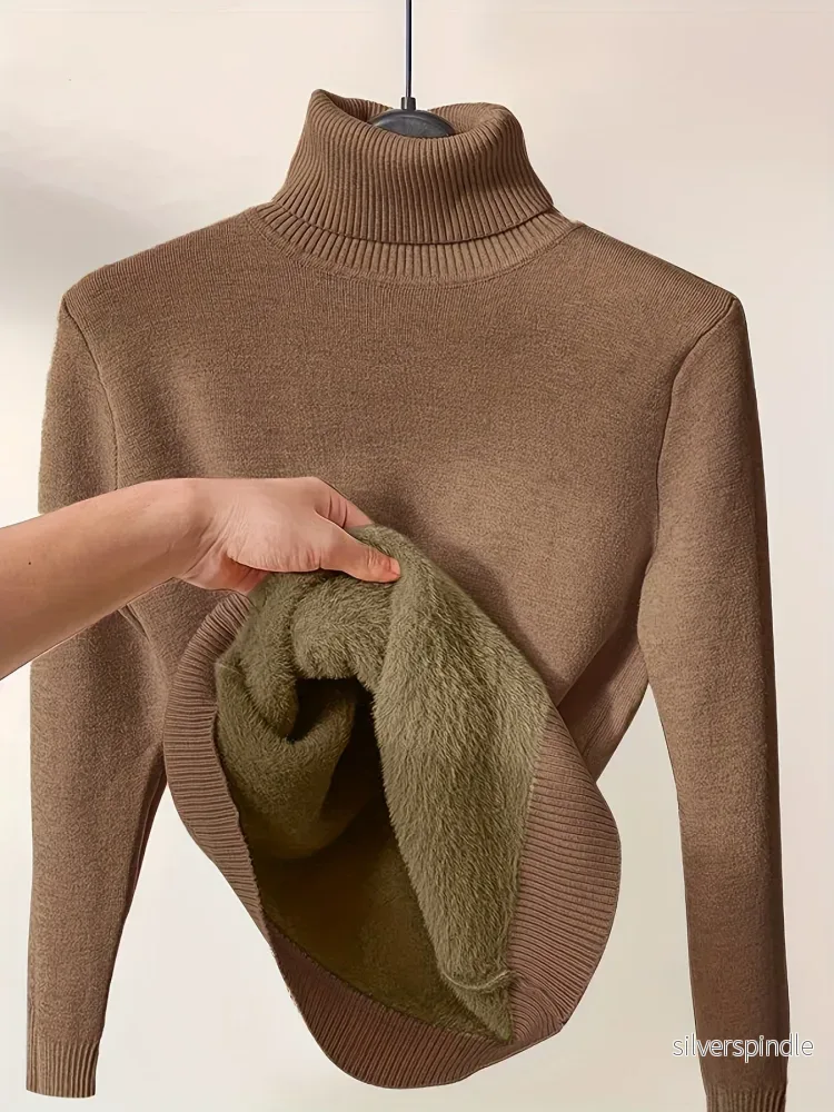 Sophie | Elegant Stickad Polotröja Dam i Khaki - Bild 3