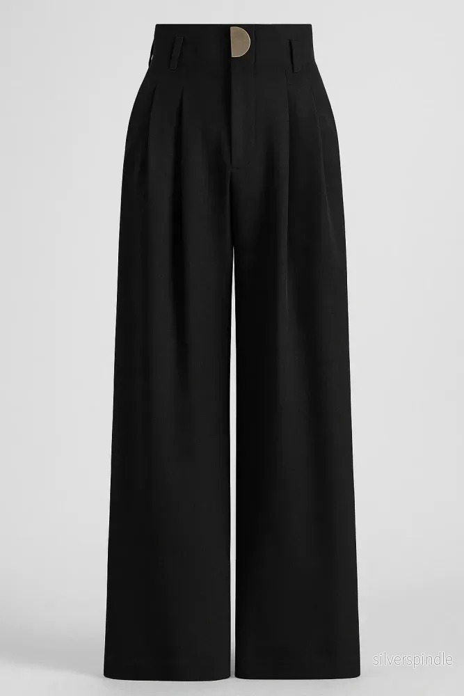 Elegant Plisserade Dambyxor | Hög Midja och Vida Ben för Modern Stil - Bild 2