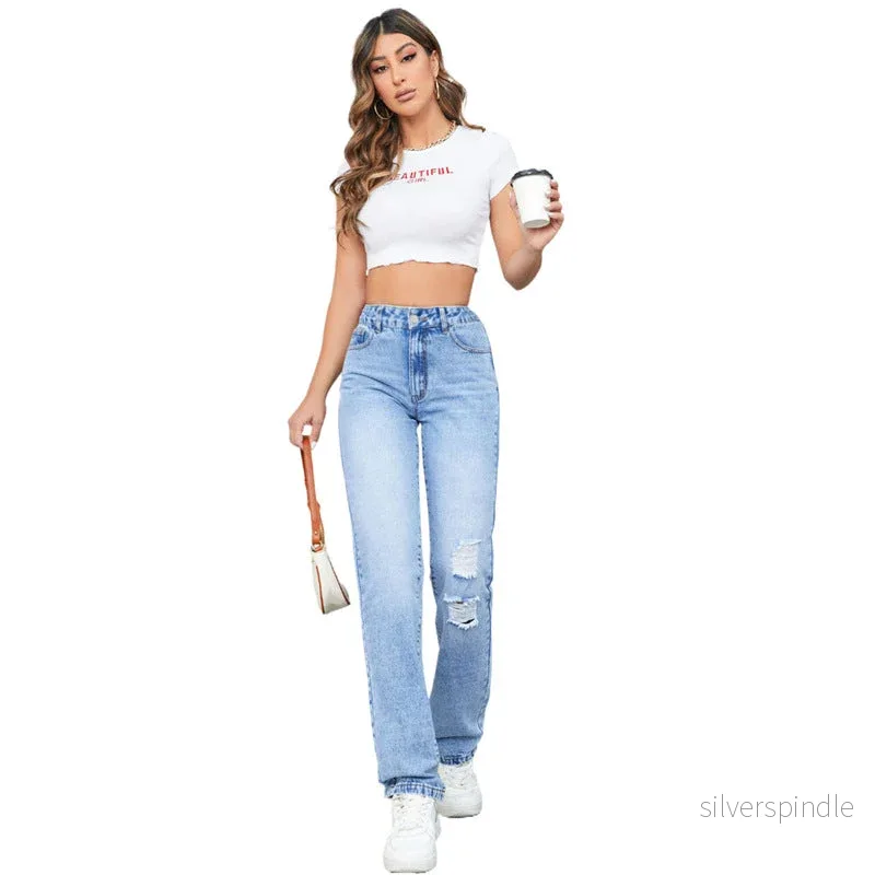 Mia | Avslappnade Hög Midja Raka Jeans Dam