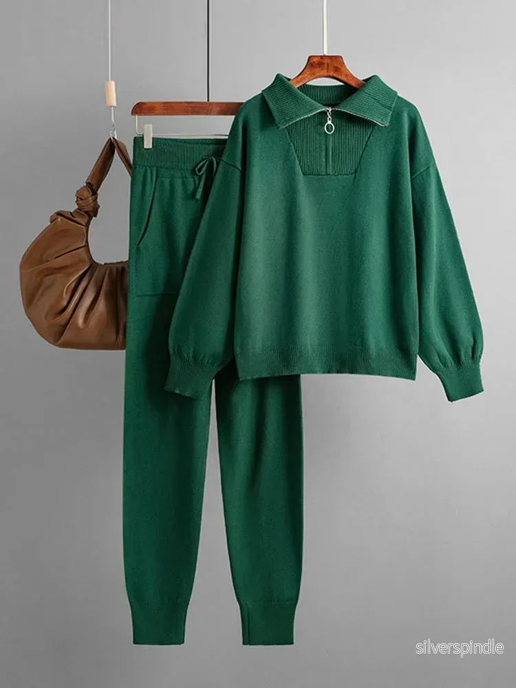 Sophie | Trendigt Stickat Loungeset med Pullover och Taperade Joggers - Bild 3