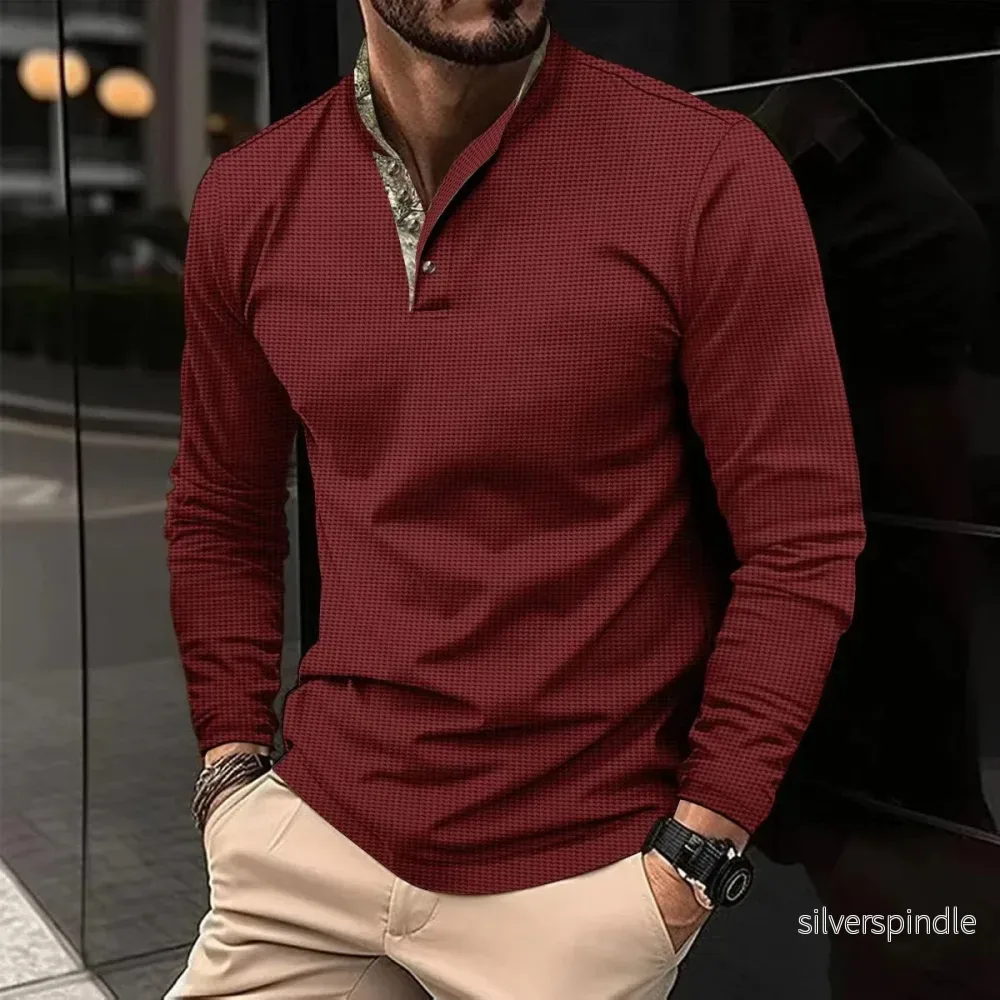 Modern Pikétröja för Män med Långa Ärmar och Kontrastkrage | Bekväm och Stilren Vardagslook - Bild 2
