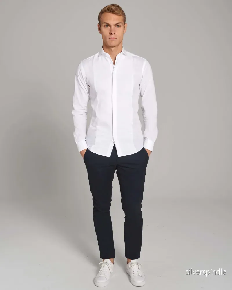 BS Bond Slim Fit Smoking Skjorta Vit - White - Bild 3