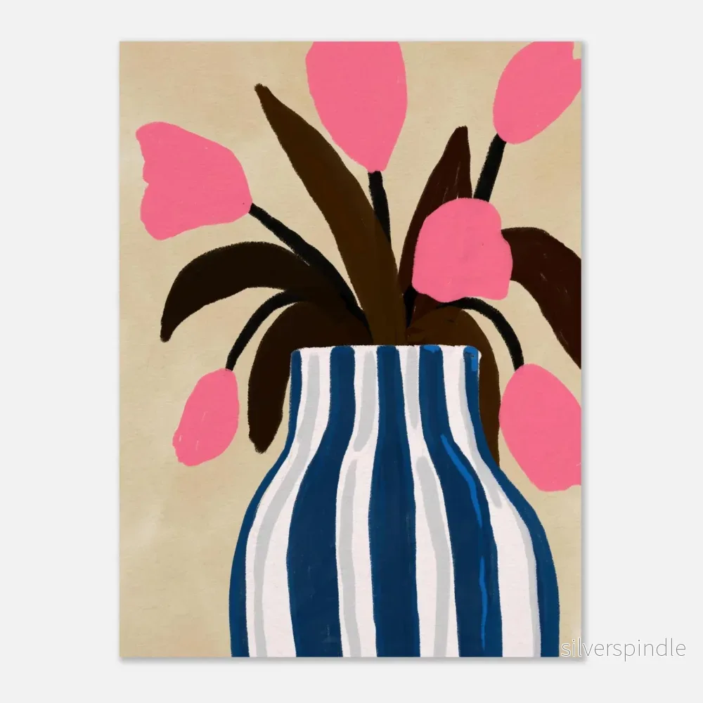 Botanisk Poster Rosa Tulpaner i Blårandig Vas - Bild 2