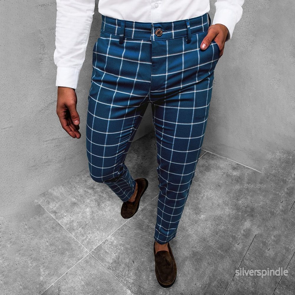 Moderna Rutiga Arbetsbyxor Herr med Slim Fit och Praktiska Fickor | Stilren Design för Mångsidig Användning - Bild 2