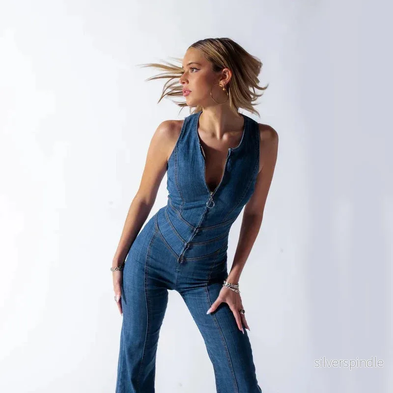 Ethan | Ärmlös Hög Midja Jumpsuit i Jeansblandning - Bild 2