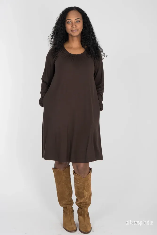 A-lined belted short jersey dress – Chocolate brown A-lined belted short jersey dress – Chocolate brown
