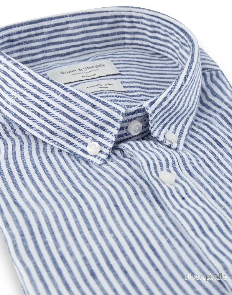 BS Saga Slim Fit Linneskjorta Mörkblå - Bild 2