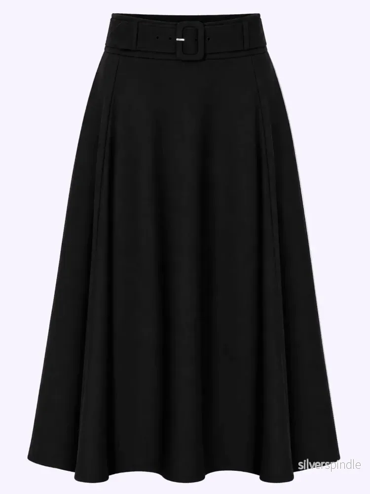 Midi A-line kjol - svart linen