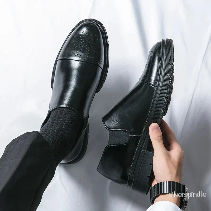 Eleganta Läderskor för Män | Slip-On Design med Elastiska Paneler för Optimal Komfort
