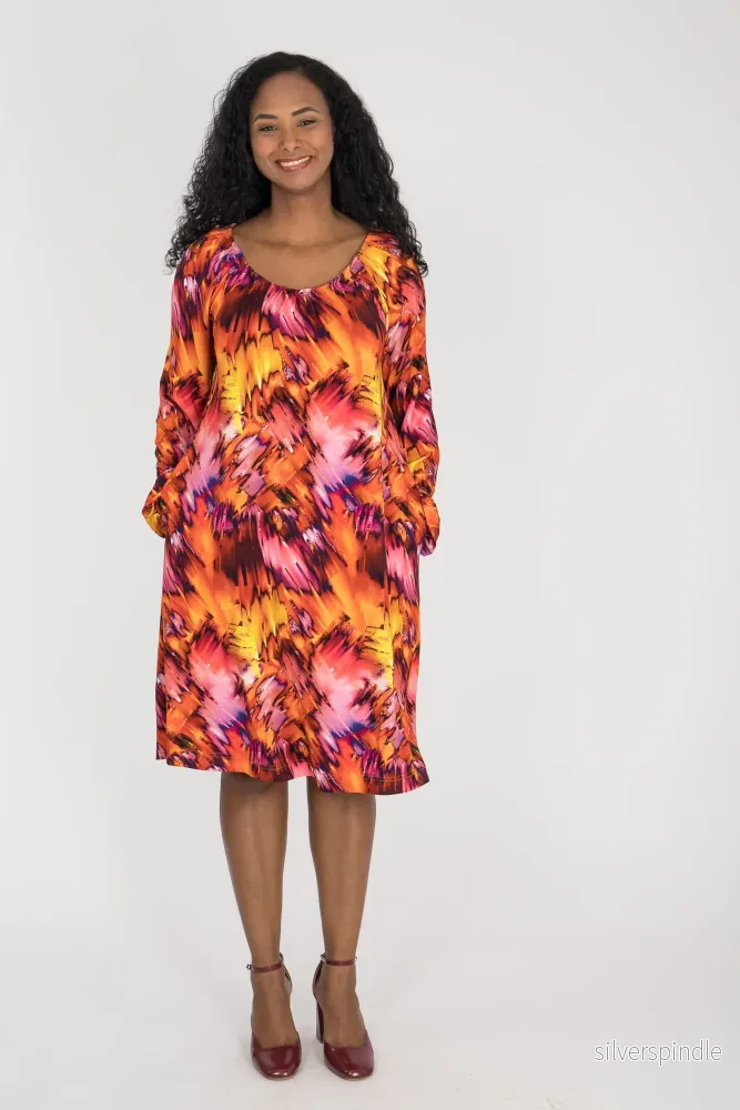 A-lined belted short jersey dress - Pink-orange - Bild 3