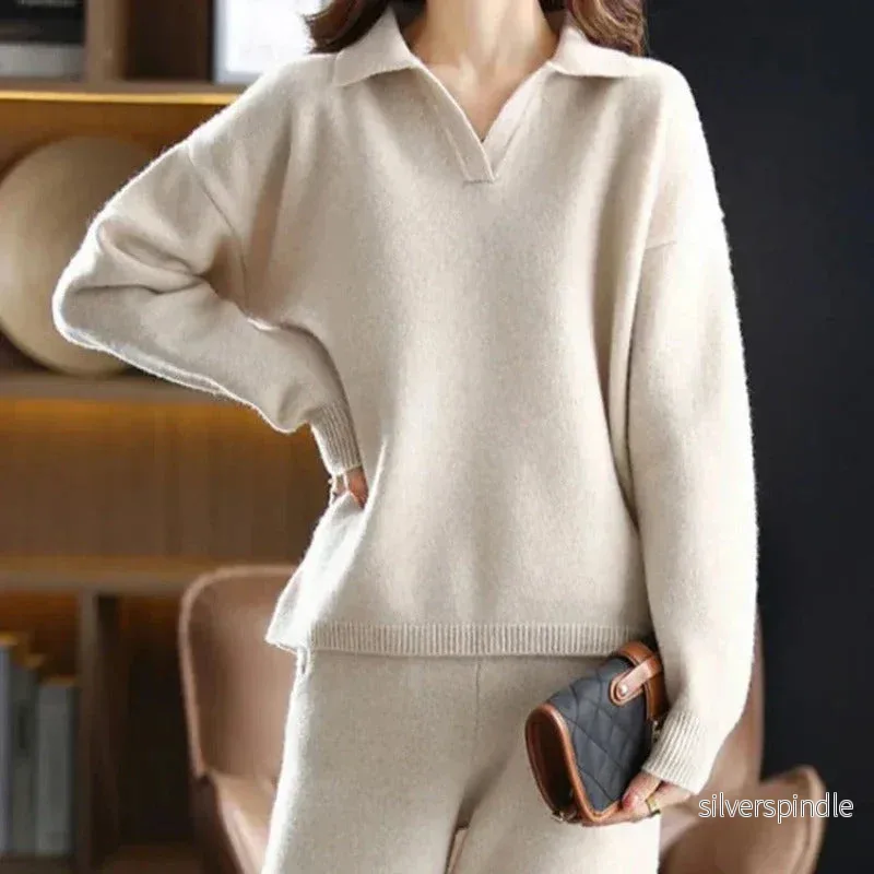 Elegant Loungewear Set | Chic Pikétröja med Vida Byxor för Optimal Komfort Elegant Loungewear Set | Chic Pikétröja med Vida Byxor för Optimal Komfort