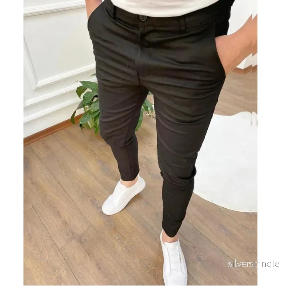 Moderna Arbetsbyxor Herr | Slim Fit Ankellängd med Mångsidig Stil | Bekväma Byxor för Alla Tillfällen