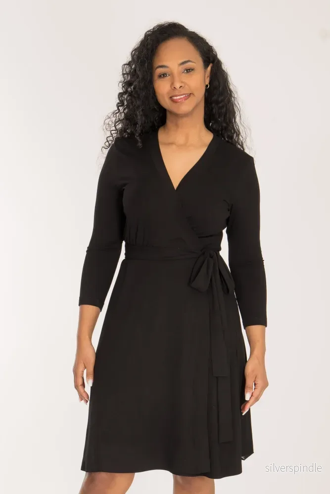 Bestie wrap short jersey dress – Black Bestie wrap short jersey dress – Black