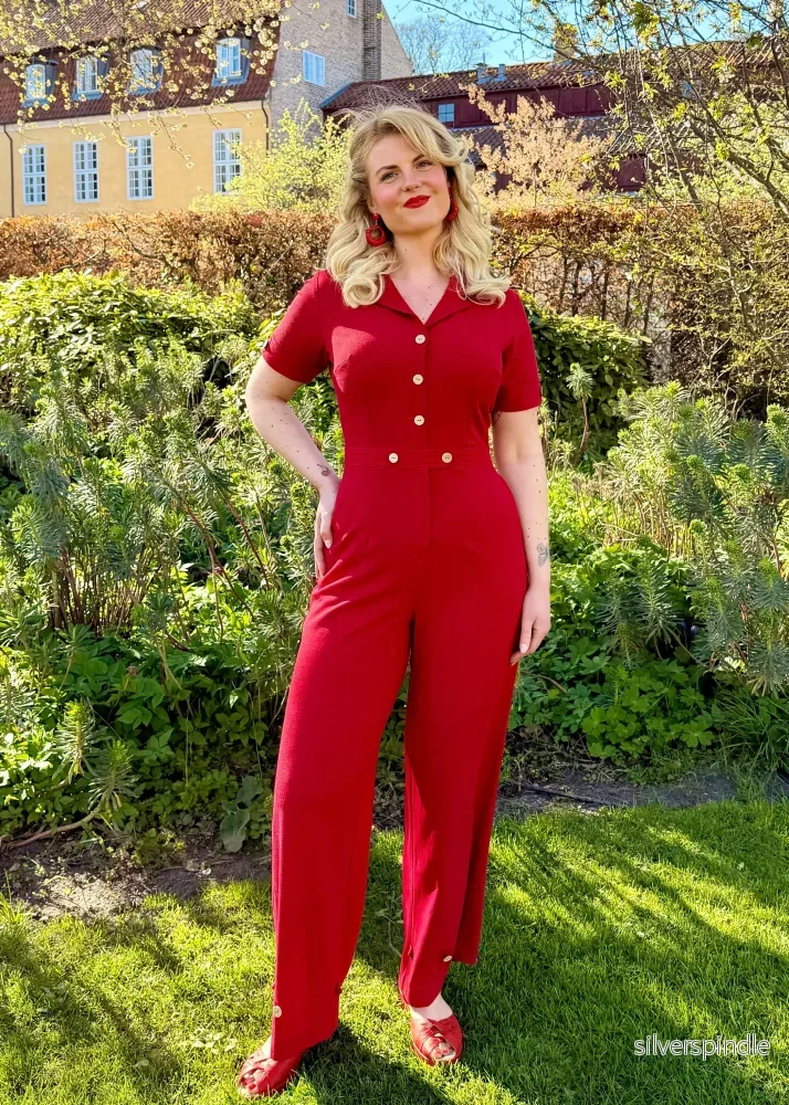Maxine jumpsuit med korta ärmar - rött linen - Bild 2