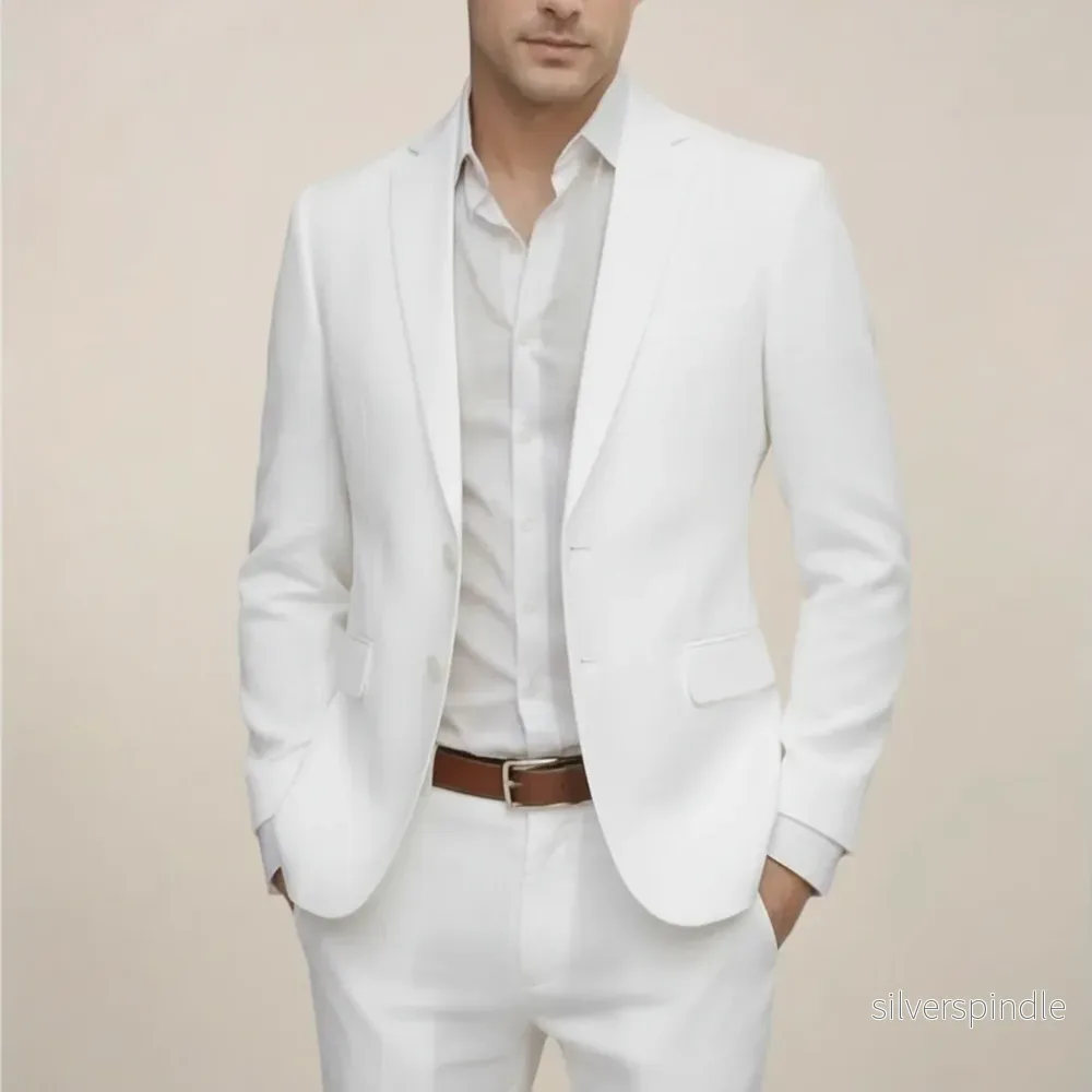 Elegant Linnekostym Herr | Tvådelad Slim Fit med Lätt Design | Perfekt för Sommarens Evenemang - Bild 2
