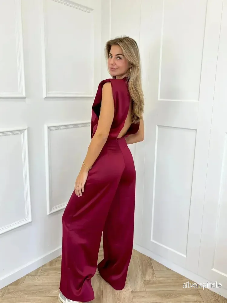 Elegant Rygglös Jumpsuit med Vida Ben | Lätt och Bekväm för Sommar - Bild 3