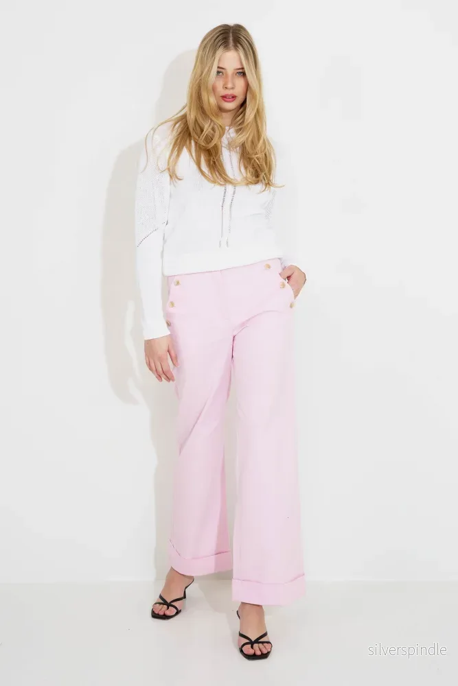 COTTON STRETCH WIDE TROUSERS 09008 - Rosa