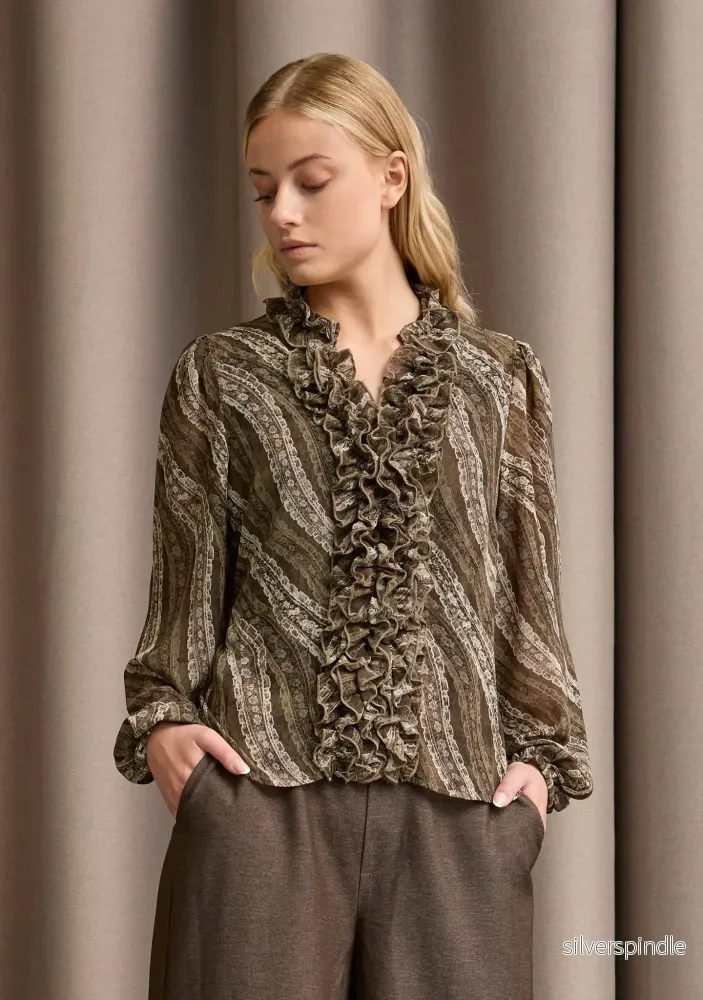 Vibse Ruffle Blouse – Khaki Magic