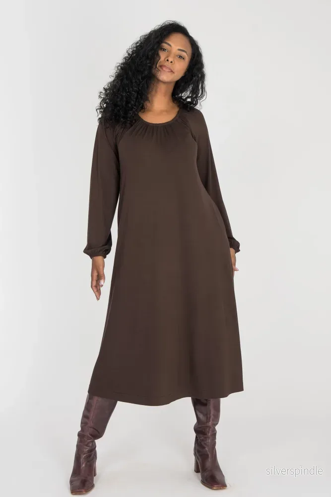 A-lined belted midi jersey dress - Chocolate brown - Bild 2