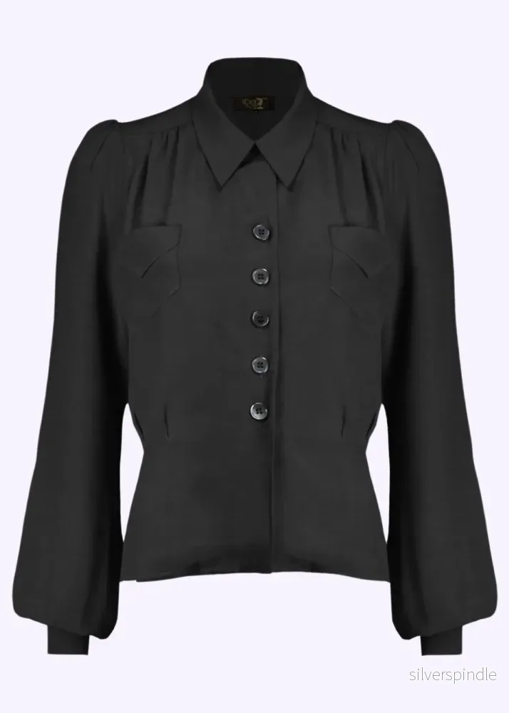Sweetheart skjorta i vintagestil – svart