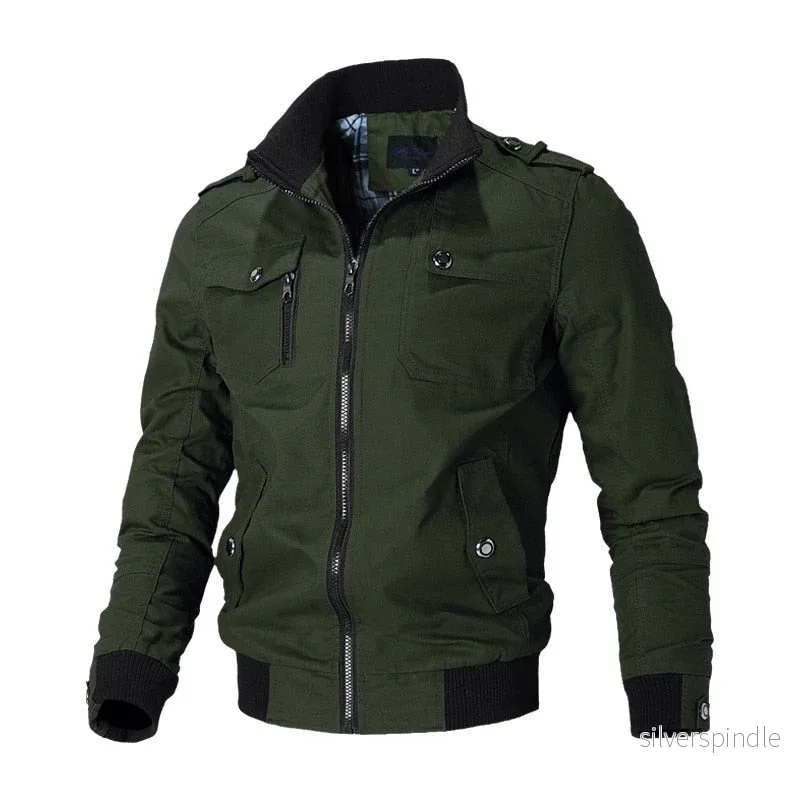 Militärstil | Bomberjacka för Män med Ståkrage och Blixtlåsfickor | Högkvalitativ och Mångsidig Design för Vardagsbruk - Bild 3