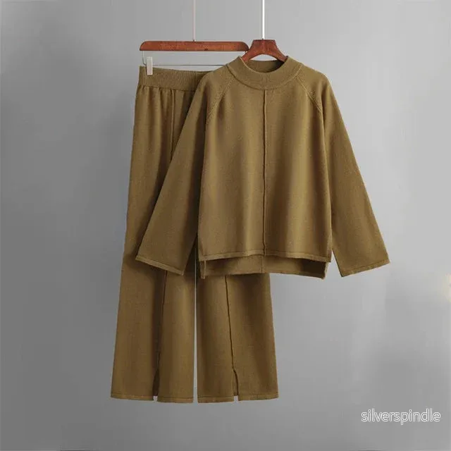 Olivia | Elegant Loungewear Set med Rundhalsad Tröja och Vida Byxor Olivia | Elegant Loungewear Set med Rundhalsad Tröja och Vida Byxor