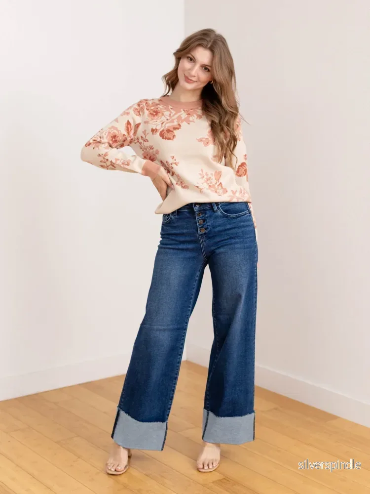 Mason | Elegant Högmidjade Vida Jeans med Knappgylf - Bild 3