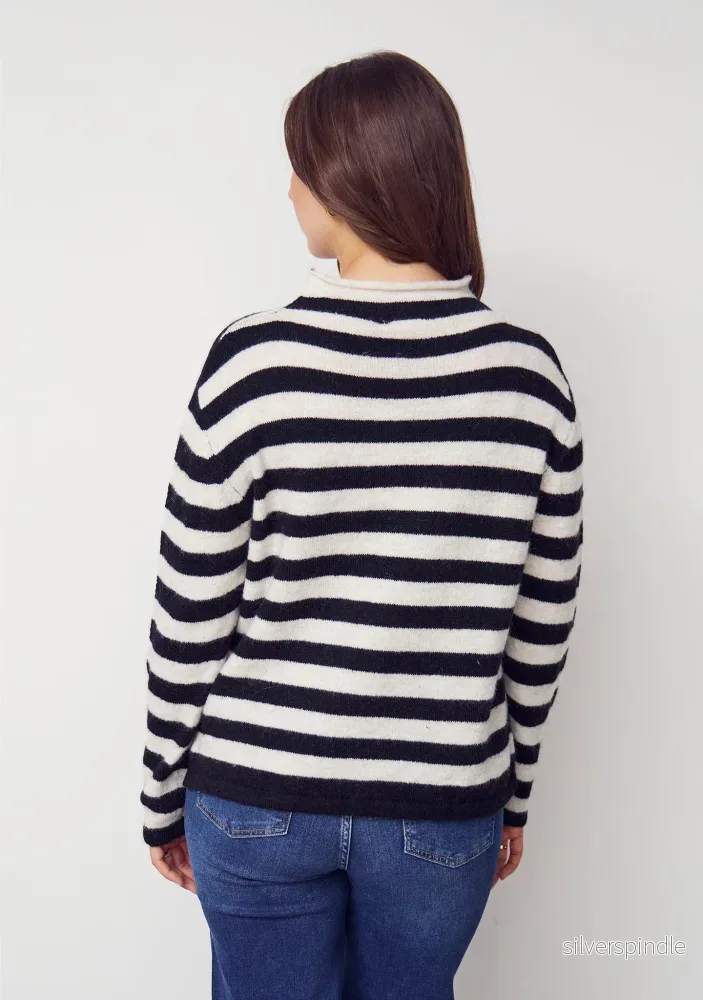 Anna Highneck Pullover - Black/Cream Stripe - Bild 3