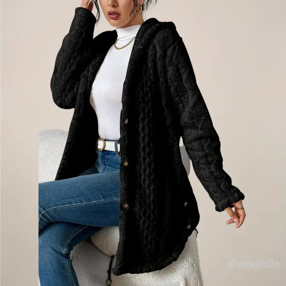 Elegant Longline Cardigan för Damer med Huvud och Diamantmönster | Varm och Bekväm för Kalla Dagar - Bild 3