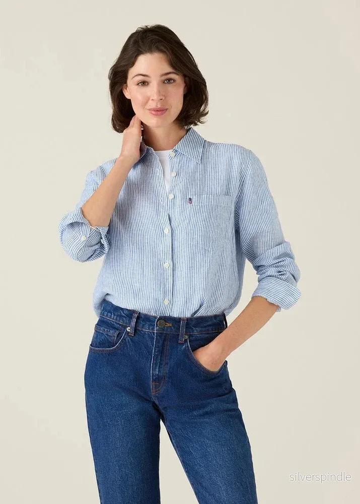 Lexington Classic Linen Shirt Blue/white Stripe