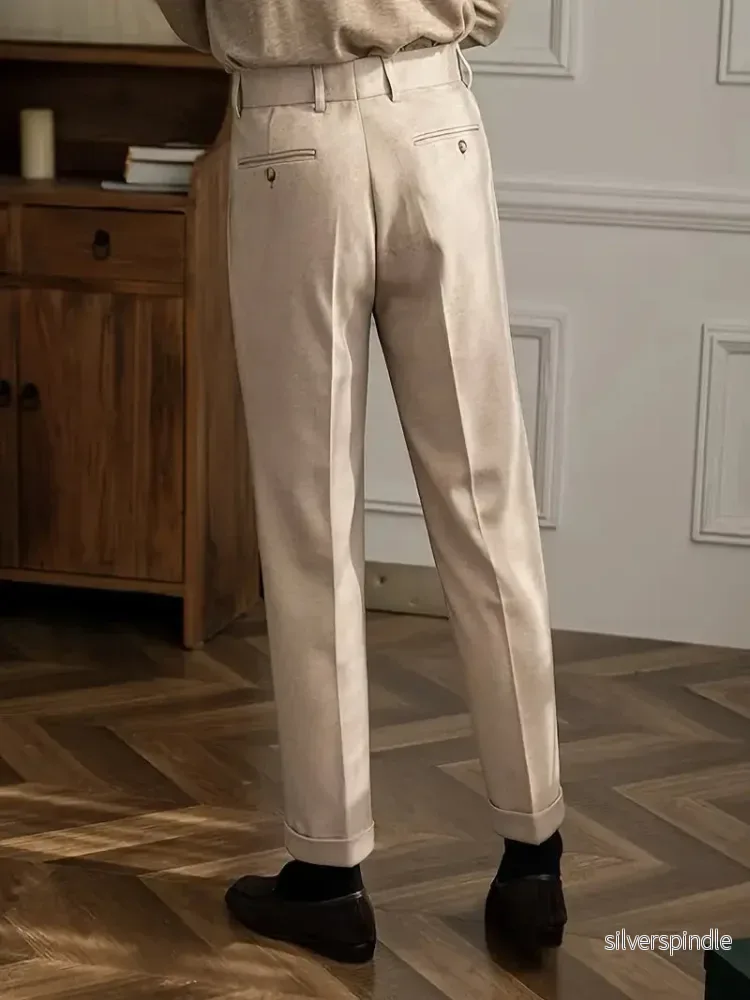 Skräddarsydda Linnebyxor Herr | Plisserade Detaljer med Rak Passform för Elegant Vardag - Bild 2