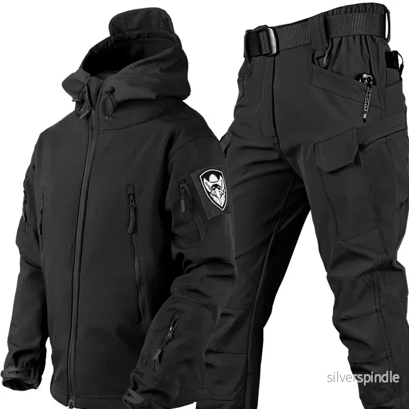 Taktisk Utomhusdräkt | Vindtät Softshell Jacka och Byxor med Flera Fickor | Slitstark Skydd för Alla Väderförhållanden - Bild 3