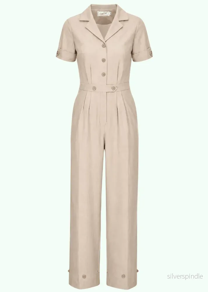 Maxine jumpsuit med korta ärmar - beige sand