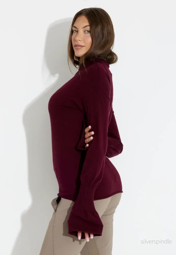 SLEEVE RIB KNIT POLOTRÖJA - Wine Red - Bild 3