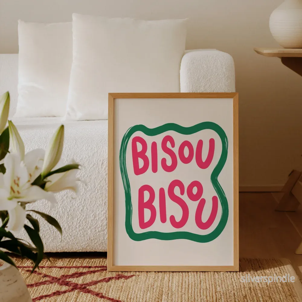 Bisou Bisou Poster med Grön Vågig Ram