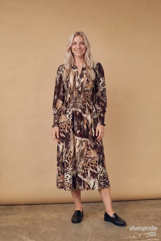 Ane V-Neck Dress – Brown Drawing Ane V-Neck Dress – Brown Drawing