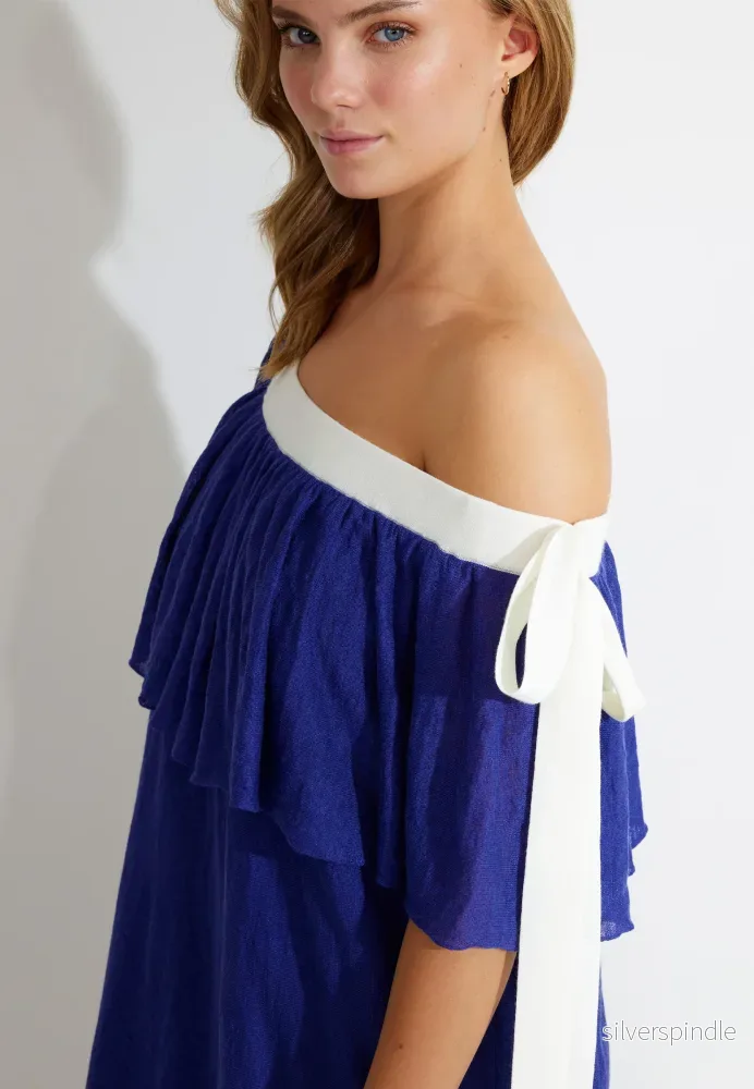 LINEN DRESS - Blå - Bild 3