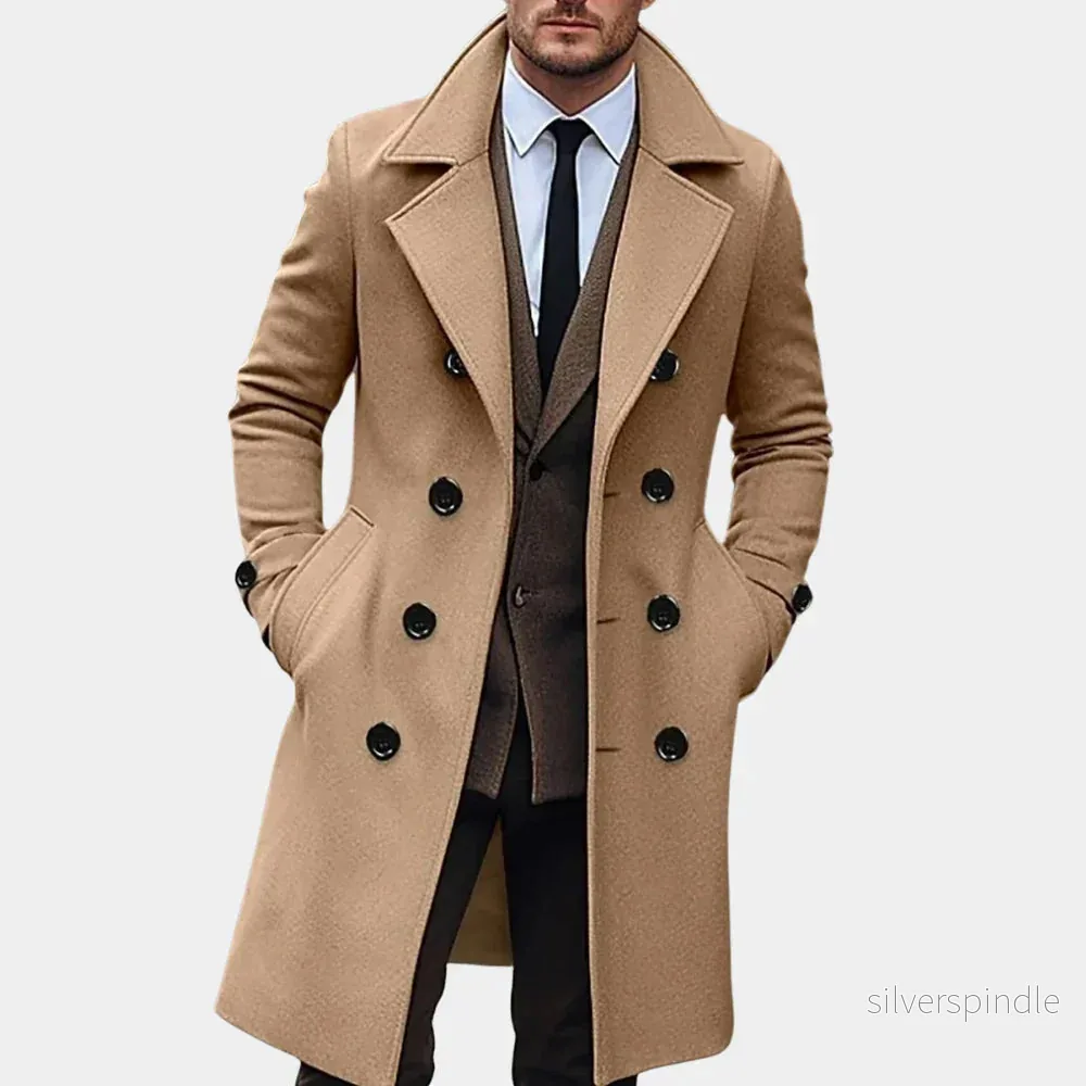 Elegant Dubbelknäppt Överrock för Män med Topp Slag | Skräddarsydd Design för Stil och Komfort - Bild 3