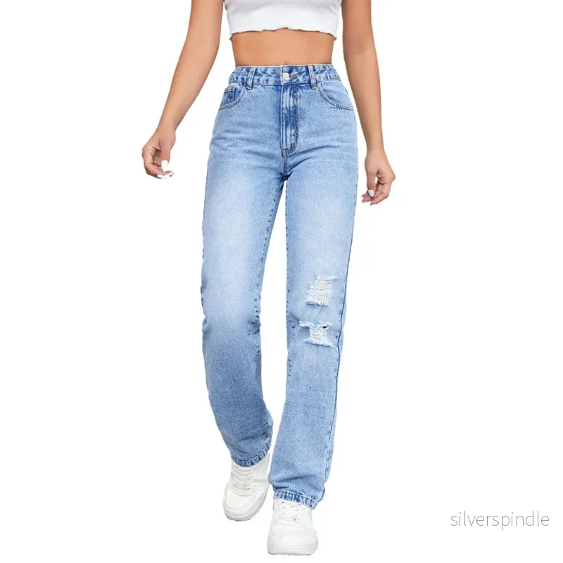 Mia | Avslappnade Hög Midja Raka Jeans Dam - Bild 3