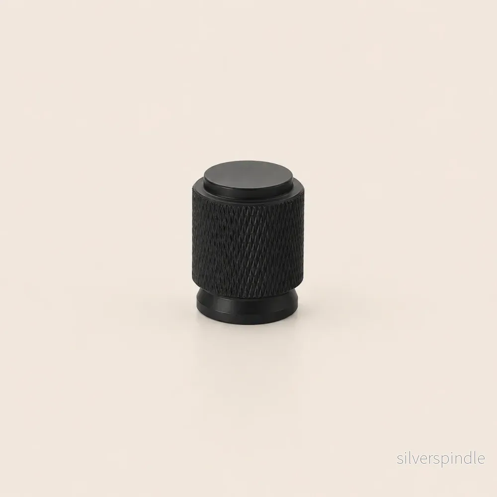 Räfflad cylinderknopp 20 mm – Matt svart - Bild 2