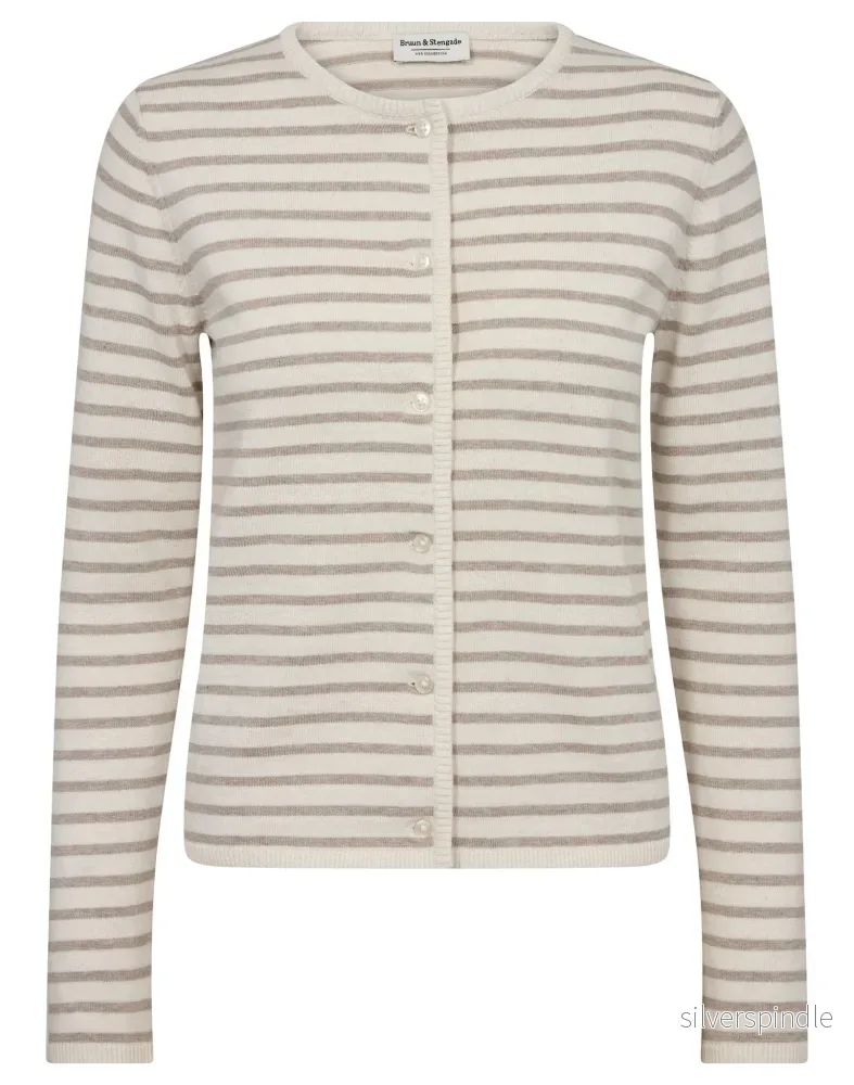BS Melina Regular Fit Stickat – Sand/White BS Melina Regular Fit Stickat – Sand/White