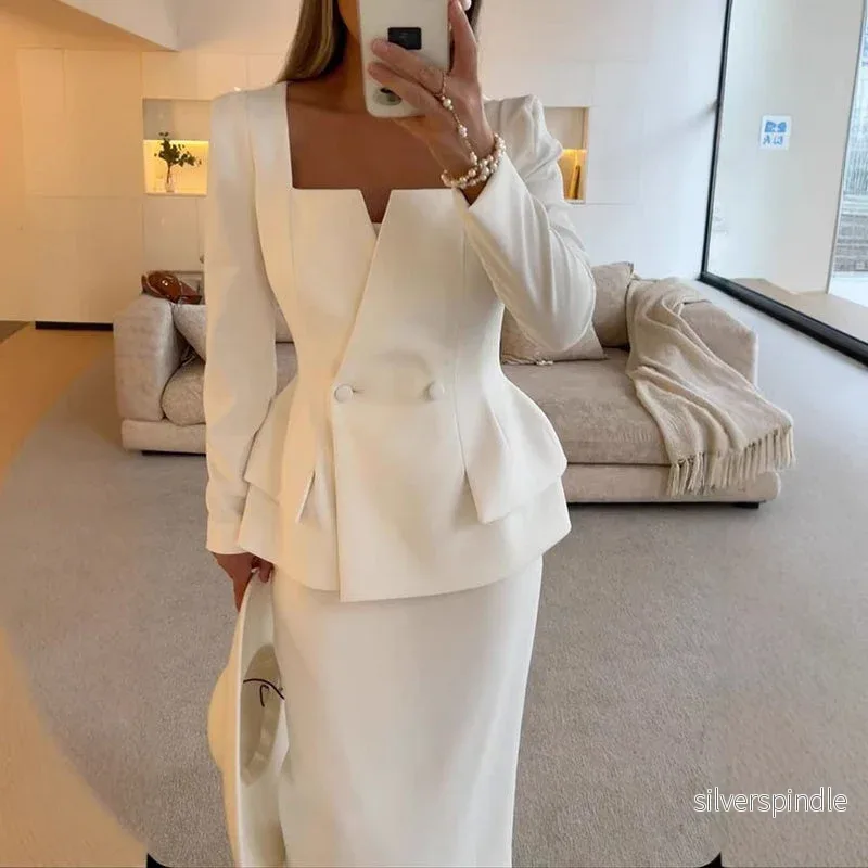 Olivia | Elegant Tvådelat Set Dam Kjol och Långärmad Topp - Bild 2