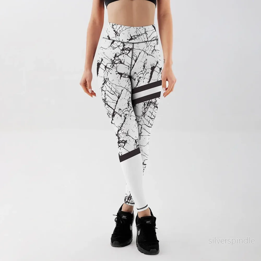 Emma | Hög Midja Stretchiga Leggings med Marmortryck - Bild 3