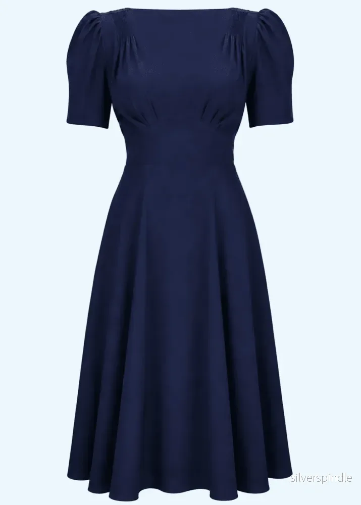 Girl Friday 1940-tals Vintageinspirerad Klänning – marinblått